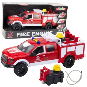 LEAN TOYS Feuerwehrfahrzeug mit Wasser-Spritzfunktion, Lichtern und Sounds, Weiß-Rot, 1:12
