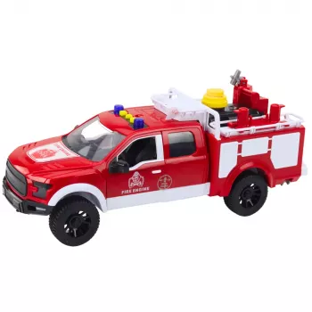 LEAN TOYS Feuerwehrfahrzeug mit Wasser-Spritzfunktion, Lichtern und Sounds, Weiß-Rot, 1:12