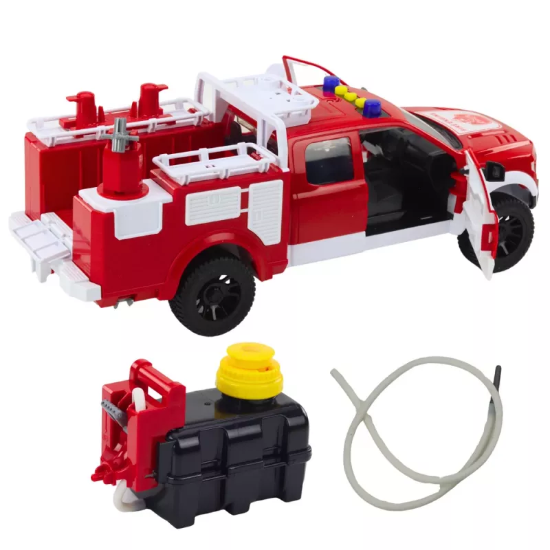 LEAN TOYS Feuerwehrfahrzeug mit Wasser-Spritzfunktion, Lichtern und Sounds, Weiß-Rot, 1:12