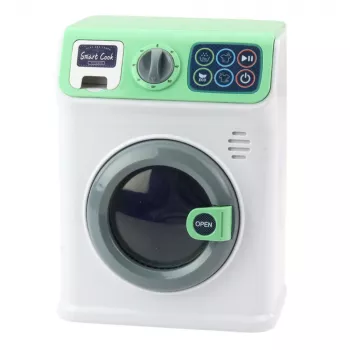 LEAN TOYS Kinderwaschmaschine mit rotierender Trommel, Lichtern und Geräuschen, Weiß und Grün