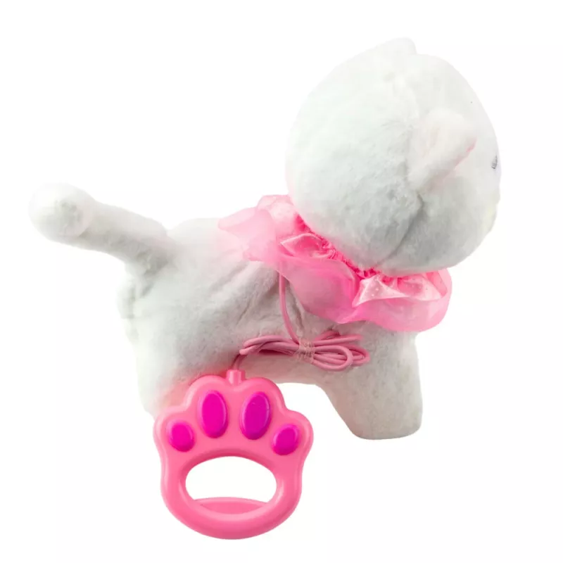 LEAN TOYS Interaktives Kätzchen an der Leine Pink Rüschen Tinkerbell geht und miaut