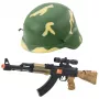 LEAN TOYS Militär-Set - Spielgewehr mit Sound, Helm, Messer, Granate, Fernglas, Uhr, Trillerpfeife, Erkennungsmarke & Gummiband für Kinder ab 3 Jahren