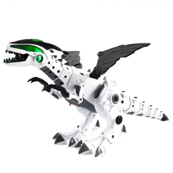 LEAN TOYS Batteriebetriebener Dinosaurier-Roboter mit beweglichen Flügeln, Lichtern, Sound, Weiß