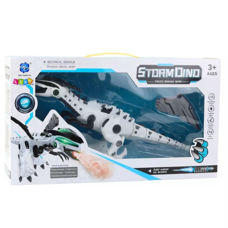 LEAN TOYS Batteriebetriebener Dinosaurier-Roboter mit beweglichen Flügeln, Lichtern, Sound, Weiß