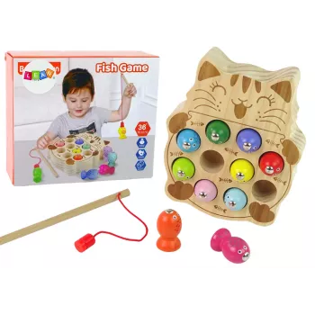 LEAN TOYS Holz Angelspiel mit 2 Angelruten Kätzchen