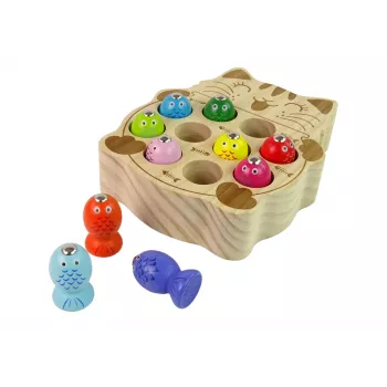 LEAN TOYS Holz Angelspiel mit 2 Angelruten Kätzchen