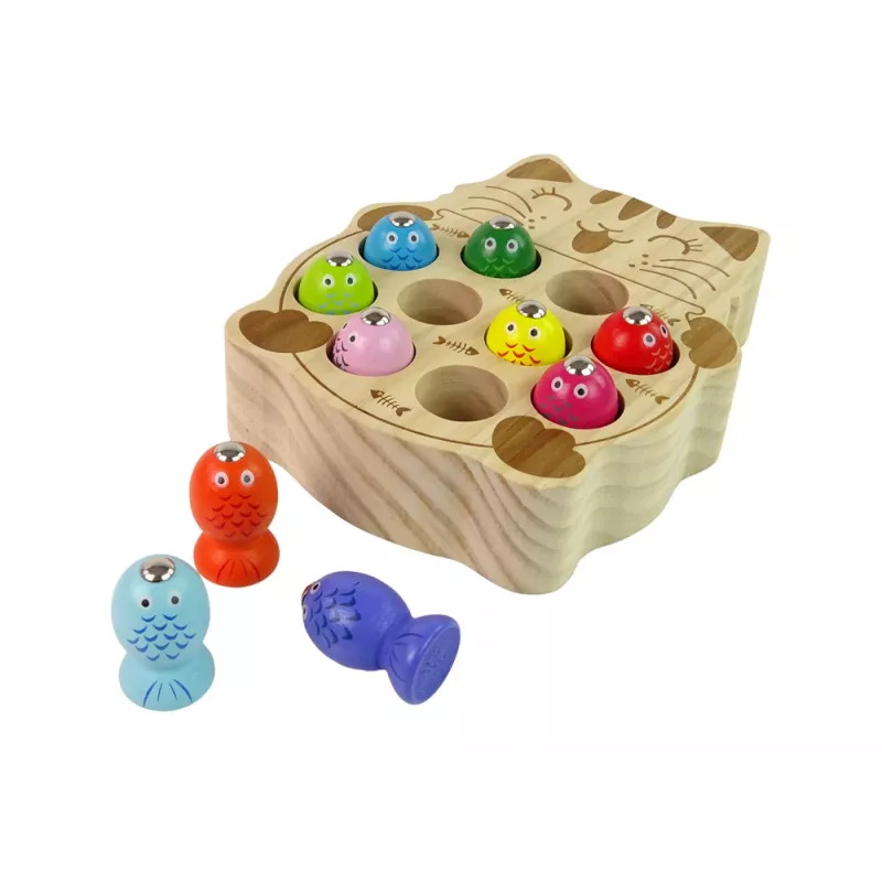 LEAN TOYS Holz Angelspiel mit 2 Angelruten Kätzchen
