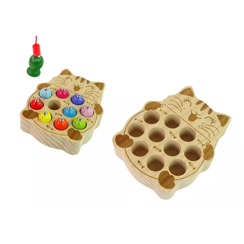 LEAN TOYS Holz Angelspiel mit 2 Angelruten Kätzchen