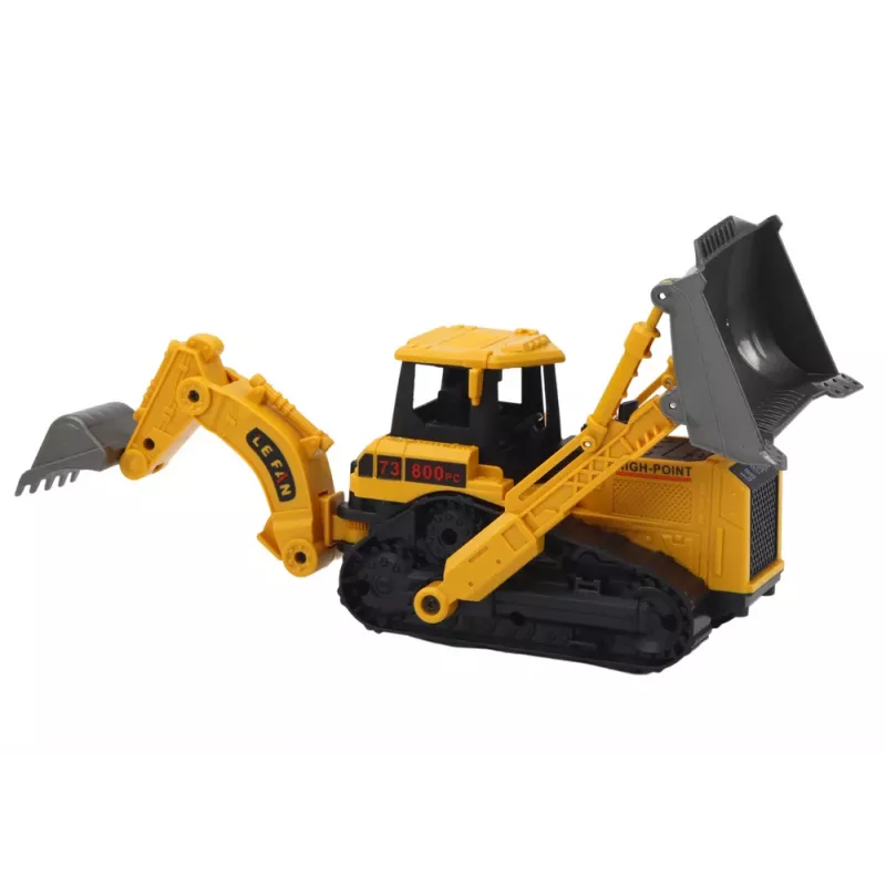 LEAN TOYS Raupenbagger Baufahrzeug mit 2 Schaufeln Gelb
