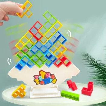 LEAN TOYS Tetris Tower Balancing Skill Game 16 Blöcke 22 Farbkarten