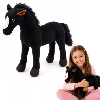 LEAN TOYS Plüschpferd Kuscheltier Maskottchen Schwarz 40cm x 37cm