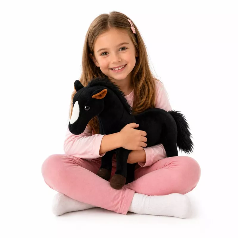 LEAN TOYS Plüschpferd Kuscheltier Maskottchen Schwarz 40cm x 37cm