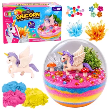 LEAN TOYS Kristallzucht-Experimentier-Set Einhorn-Terrarium mit DIY-Beleuchtung