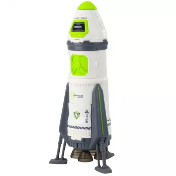 LEAN TOYS Space Rocket Ship Playset mit Astronautenfiguren, Lichtern und Geräuschen, 42 cm, Weiß Grau Orange