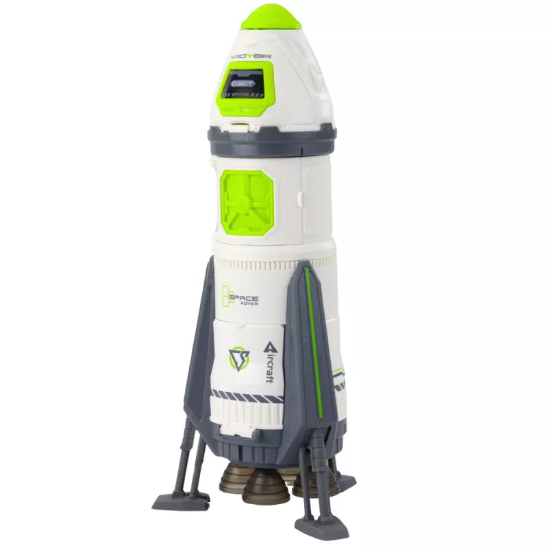 LEAN TOYS Space Rocket Ship Playset mit Astronautenfiguren, Lichtern und Geräuschen, 42 cm, Weiß Grau Orange