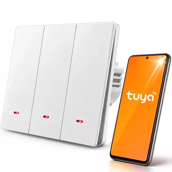 Qoltec 3-Kanal Smart Wi-Fi Lichtschalter mit Timer, Tuya & Smart Life, Weiß