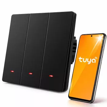 Qoltec 3-Kanal Smart Wi-Fi Touch-Lichtschalter, Schwarz
