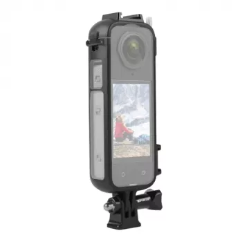 PULUZ PU979B Schutzhülle mit Halterung und doppelter Kaltblitzschuh für Insta360 X4 – Schwarz