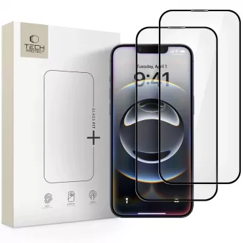 Tech-Protect Glass Fit+ Panzerglas Displayschutz für Apple iPhone 13/13 Pro/14/16e/17e, schwarzer Rahmen, 2er-Pack