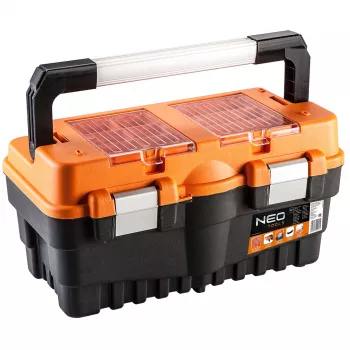 NEO TOOLS 18 Werkzeugkiste TOP-84-102 | Kragarm-Organizer mit 2 Ablagen und Metallverschlüssen
