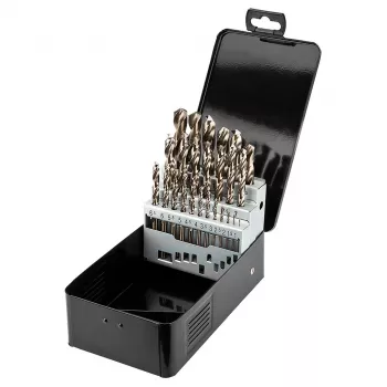 NEO TOOLS 25-teiliger HSS-Co Kobalt Metallbohrer-Satz, 1,0–13,0 mm, vollgeschliffen, 135° Spitzenwinkel, DIN 338, Metallkassette