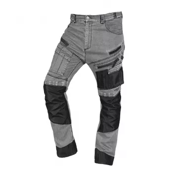 NEO TOOLS Denim-Arbeitshose mit Oxford-Verstärkungen, Grau, Größe S