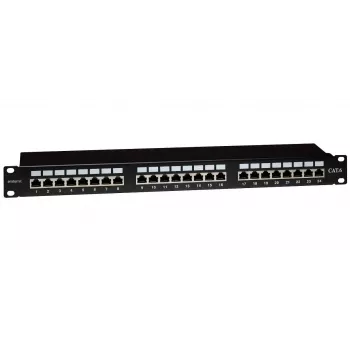 EMITERNET 19 Zoll 24-Port STP Cat.6 Patchpanel (1U) mit Kabelmanagement-Bügel