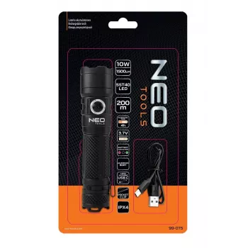 NEO TOOLS USB C 1500 lm SST40 LED wiederaufladbare Taschenlampe
