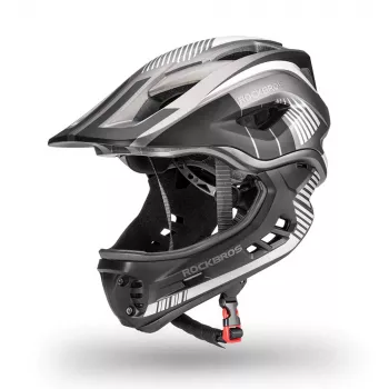 Rockbros TT-32SBTG-S Kinder-Fahrradhelm mit abnehmbarem Kinnbügel, Größe S, Grau