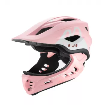 ROCKBROS TT-32001 Rabbit Kinder umwandelbarer Fahrradhelm mit abnehmbarem Kinnschutz, Größe S (48-52 cm), Pink