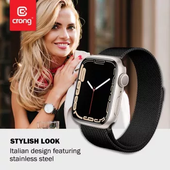 Crong Milano Steel - Edelstahlband für Apple Watch 44/45/46/49 mm (Schwarz)