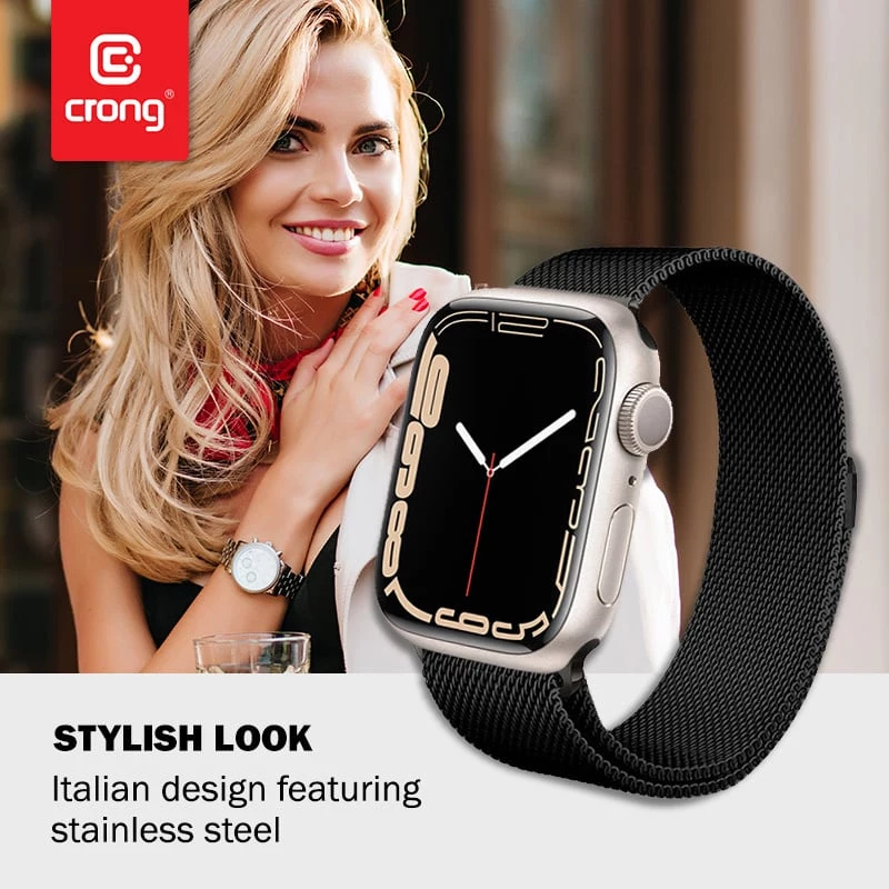Crong Milano Steel - Edelstahlband für Apple Watch 44/45/46/49 mm (Schwarz)