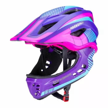 Rockbros TT-32SBPP-S Kinder Fahrradhelm umwandelbar mit abnehmbarem Kinnschutz, Lila-Pink, Größe S (48-53 cm)