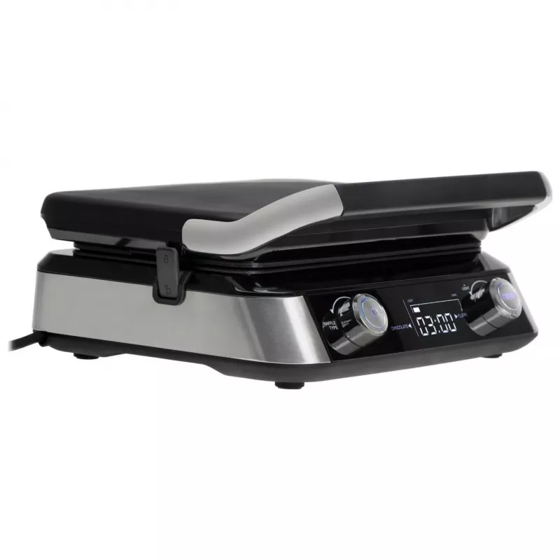 Adler AD 3084 Waffeleisen mit LED-Display, 5 Programme, 7 Bräunungsstufen, 1600 W (max. 2400 W), Antihaftplatten, schwarz/silber