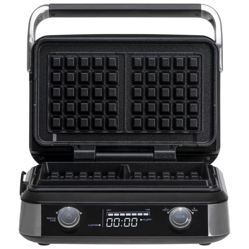 Adler AD 3084 Waffeleisen mit LED-Display, 5 Programme, 7 Bräunungsstufen, 1600 W (max. 2400 W), Antihaftplatten, schwarz/silber