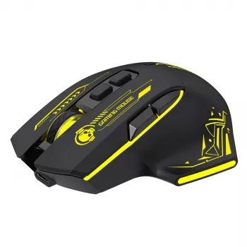WOZINSKY WMGB-1181 Kabellose Gaming-Maus, 3200 DPI, RGB-Hintergrundbeleuchtung, wiederaufladbar, Schwarz-Gelb