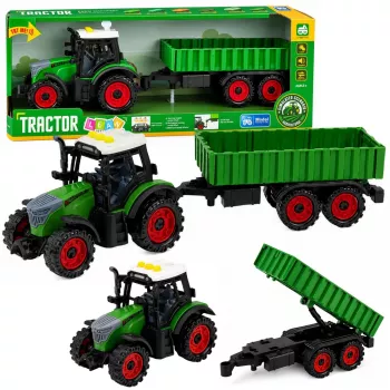 LEAN TOYS Traktor mit landwirtschaftlichem Anhänger, Reibungsantrieb, Licht und Sound, 35 cm