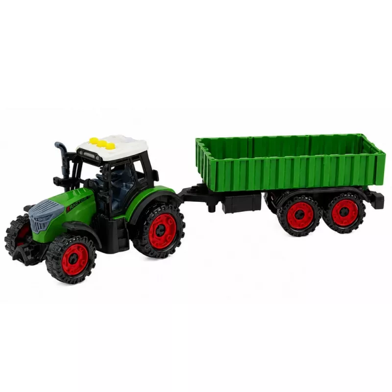 LEAN TOYS Traktor mit landwirtschaftlichem Anhänger, Reibungsantrieb, Licht und Sound, 35 cm