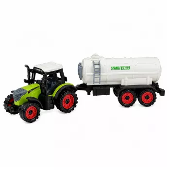 LEAN TOYS Traktor mit Tankauflieger, Reibungsantrieb, landwirtschaftliche Maschine, 34 cm