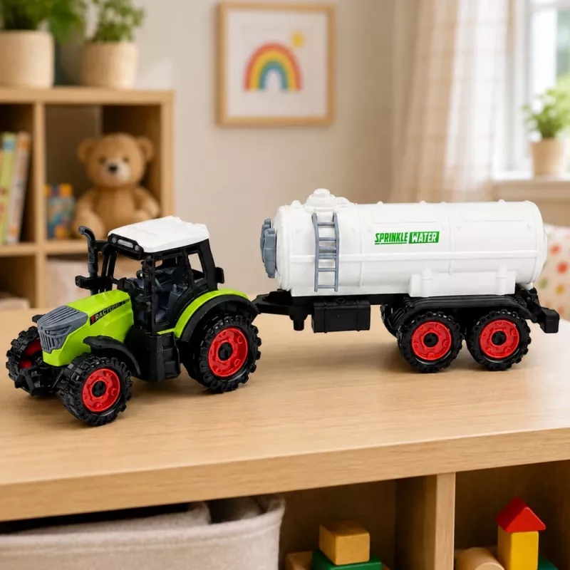 LEAN TOYS Traktor mit Tankauflieger, Reibungsantrieb, landwirtschaftliche Maschine, 34 cm