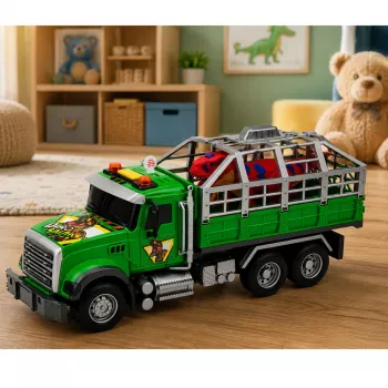 LEAN TOYS Transporter-LKW mit Käfig T-Rex Dinosaurier-Figur mit Licht und Sound 1:12