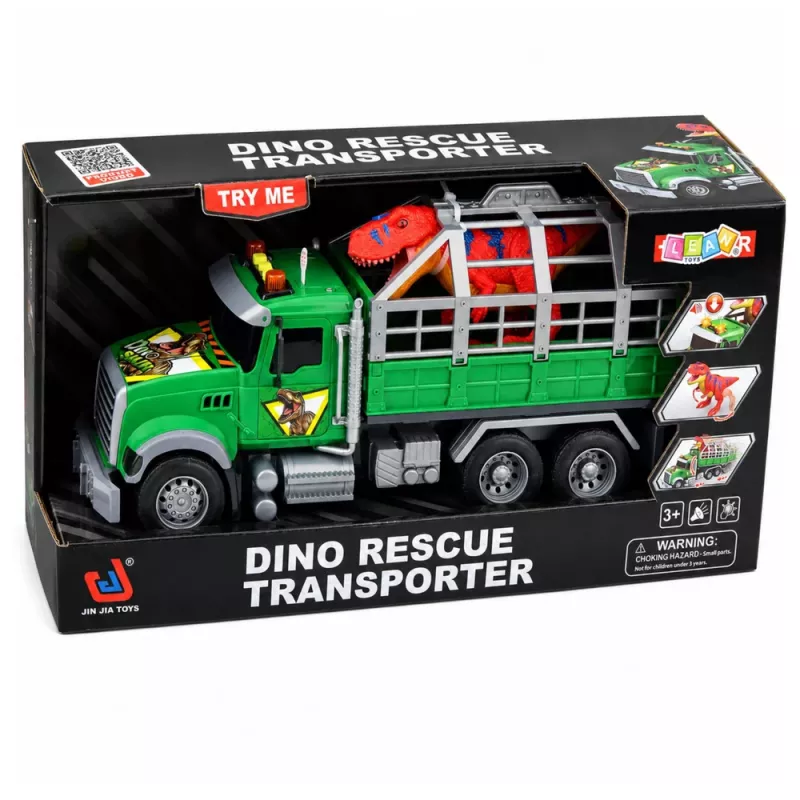 LEAN TOYS Transporter-LKW mit Käfig T-Rex Dinosaurier-Figur mit Licht und Sound 1:12