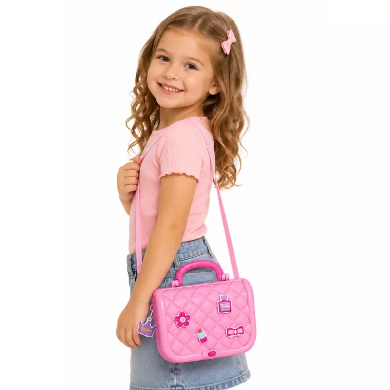 LEAN TOYS Tragbares 2-in-1 Beauty-Set mit Etui, Spiegel, Kosmetik und Zubehör, Pink