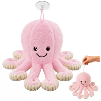 LEAN TOYS Plüsch-Oktopus mit Saugnapf, Pink, 16 cm