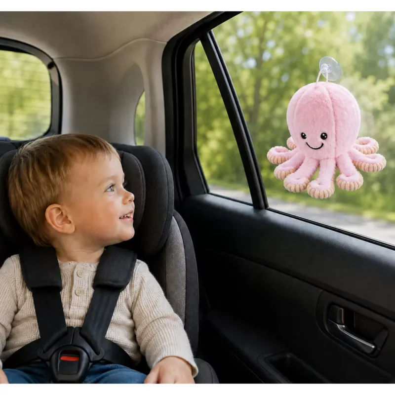 LEAN TOYS Plüsch-Oktopus mit Saugnapf, Pink, 16 cm