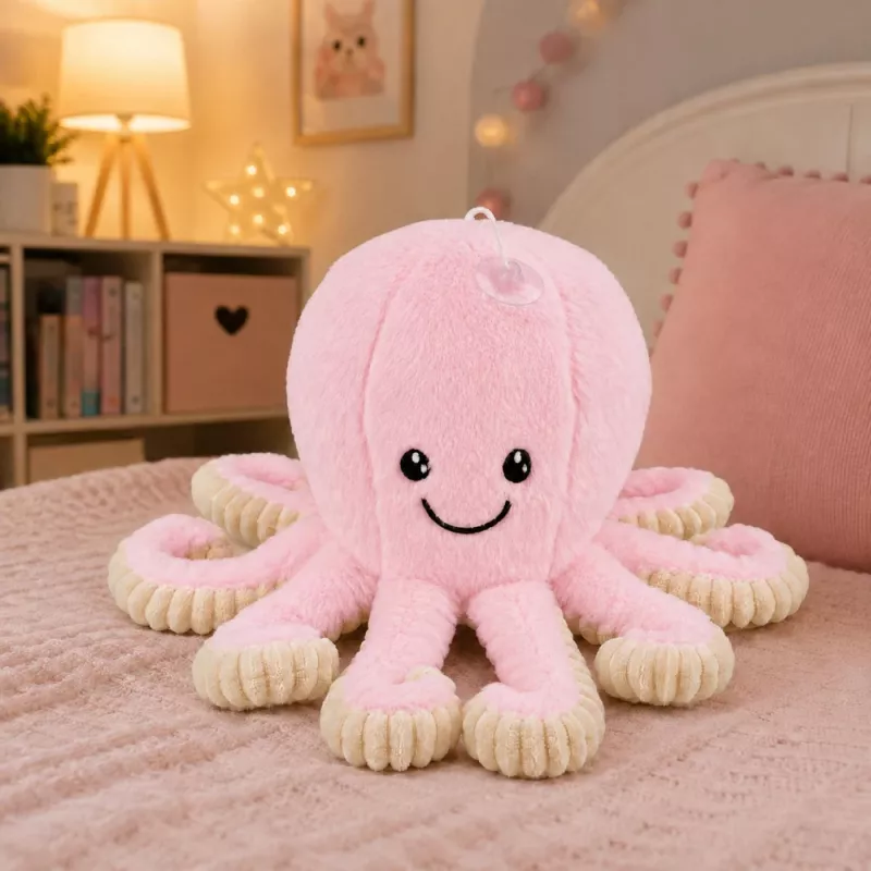 LEAN TOYS Plüsch-Oktopus mit Saugnapf, Pink, 16 cm