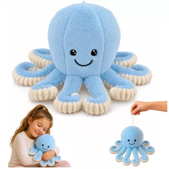 LEAN TOYS Plüsch-Oktopus Kuscheltier mit elastischen Tentakeln Blau 30 cm