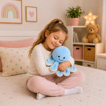 LEAN TOYS Plüsch-Oktopus Kuscheltier mit elastischen Tentakeln Blau 30 cm
