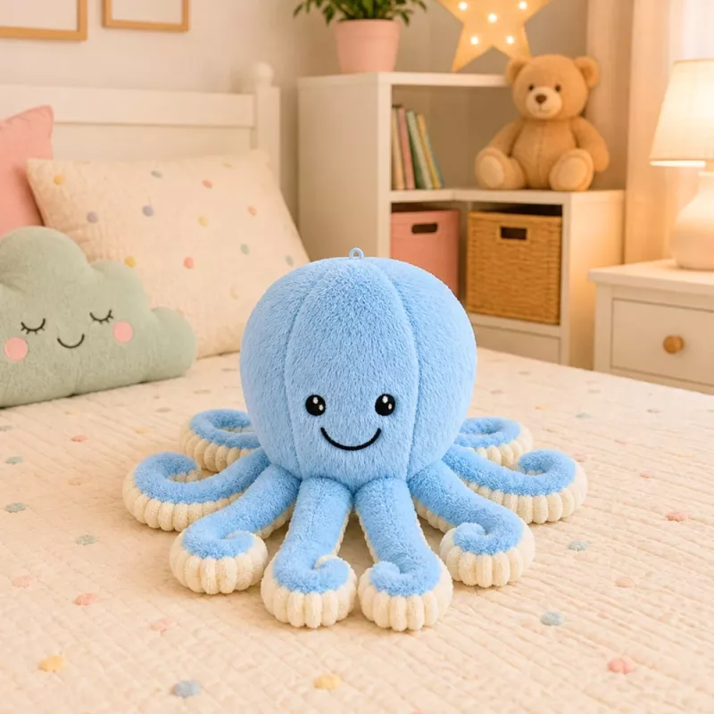LEAN TOYS Plüsch-Oktopus Kuscheltier mit elastischen Tentakeln Blau 30 cm