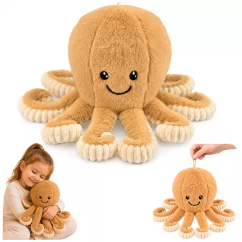 LEAN TOYS Plüsch-Oktopus Kuscheltier mit elastischen Tentakeln Beige 30 cm